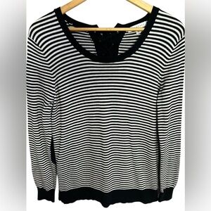 DownEast Women’s Black White Striped Lace Back Elbow Patch Nautical Sweater Med‎